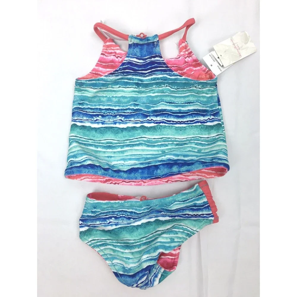 Tommy‎ Bahama Baby Girl 12m Reversible Swimsuit Top Bottom Tankini Bikini Pink